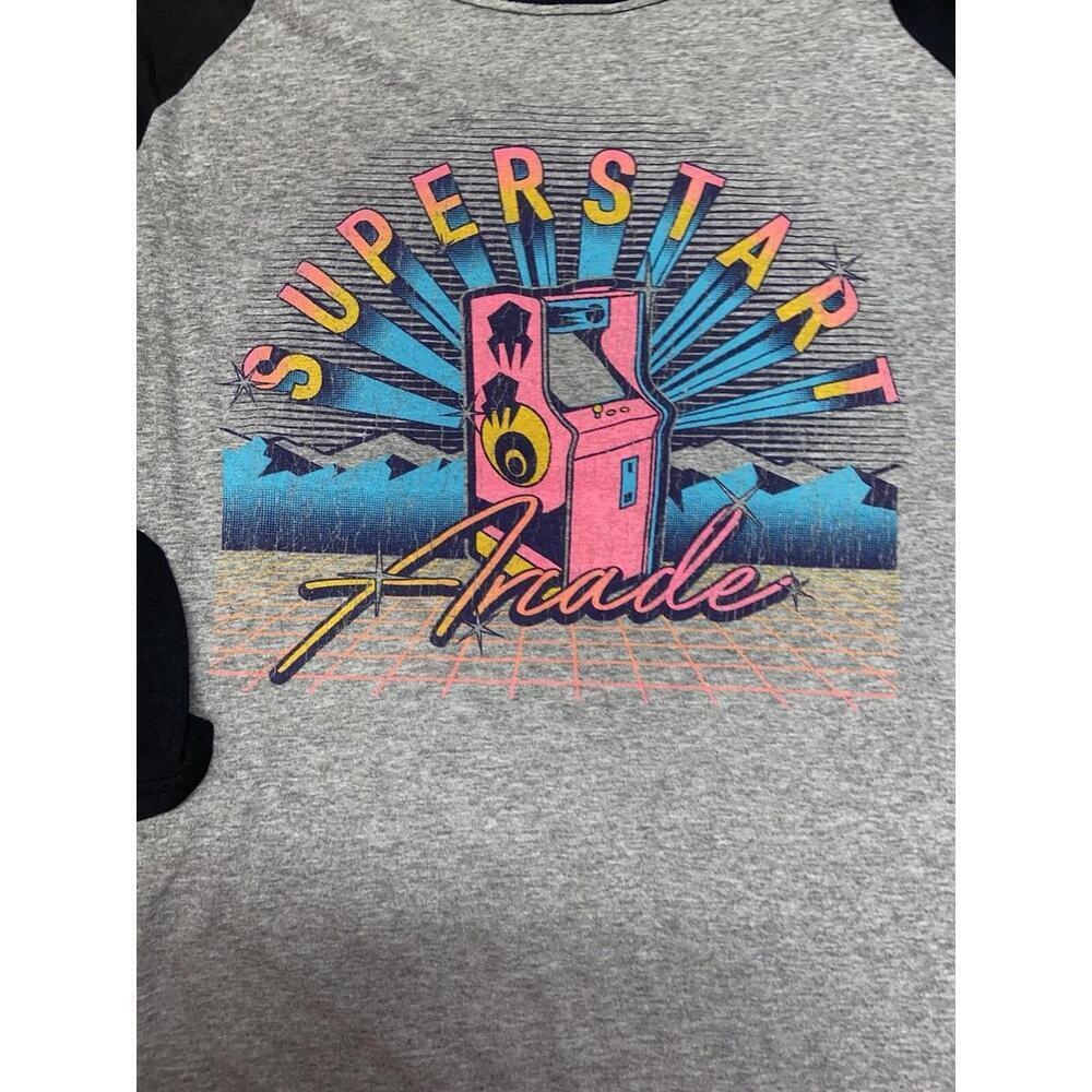 Neon Retro Gaming Mens T Shirt Vintage Arcade 80s 90s Y2k Raglan 1/4 Sleeve Cool